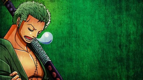Green Haired Cartoon Character One Piece Bubbles Roronoa Zoro Anime
