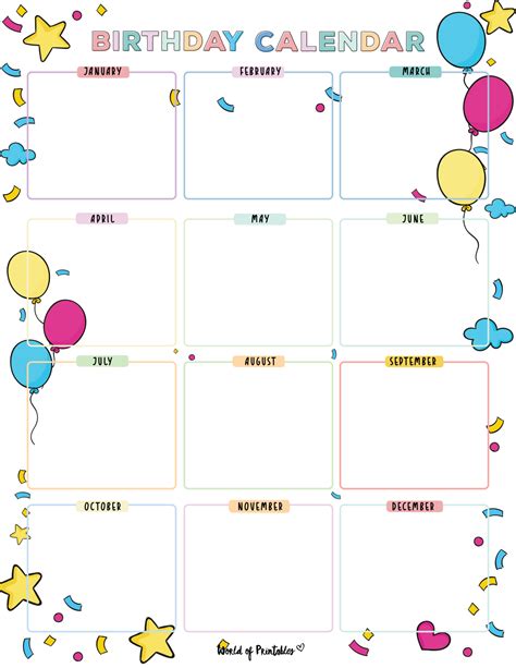Birthday Calendars World Of Printables