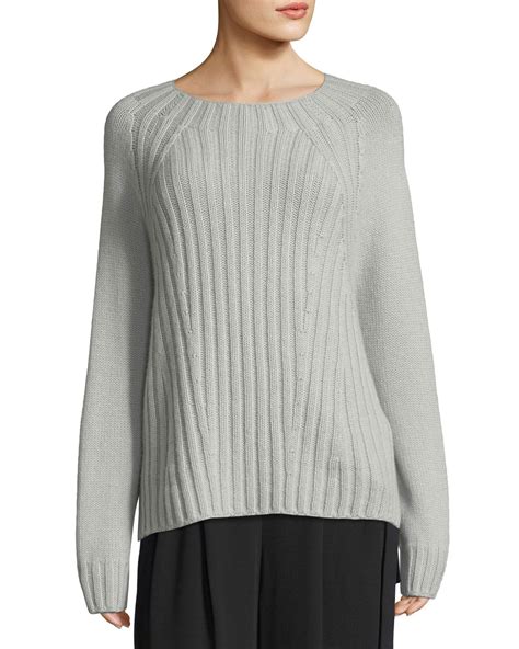 Vince Raglan Ribbed Crewneck Wool Cashmere Pullover Sweater Neiman Marcus