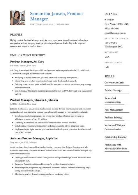 Product Manager Resume Template Word Free Martin Printable Calendars