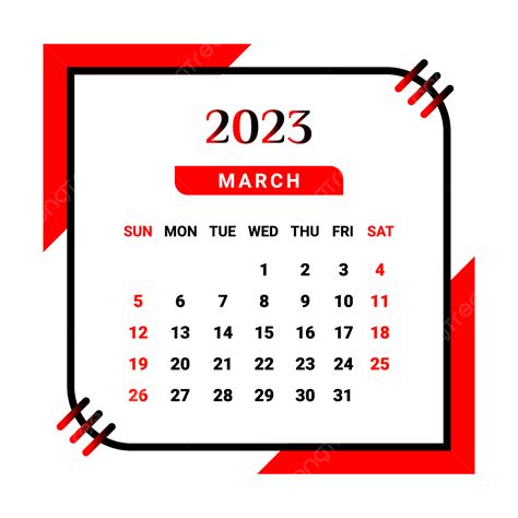 Gambar Kalender Bulan Maret 2023 Dengan Warna Hitam Dan Merah Kalender