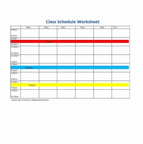 College Class Schedule Template Elegant 36 College Class Schedule