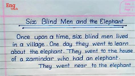Moral Story Six Blind Men And The Elephant Story Writing English