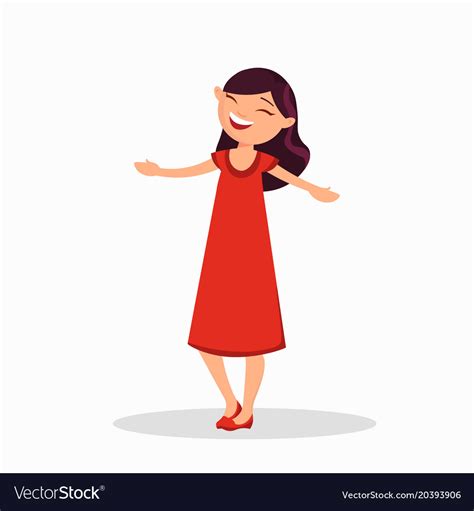 Girl In A Red Dress Is Laughing Cartoon Character Vector Image