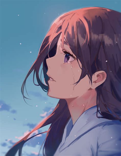 Sad Anime Girl With Brown Hair