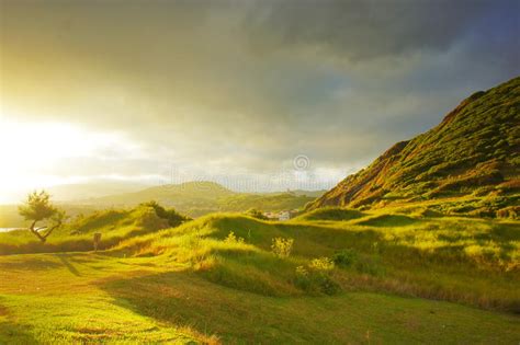 Sunset On Green Grass Hills Stock Image Image Of Ghost Green 33085877