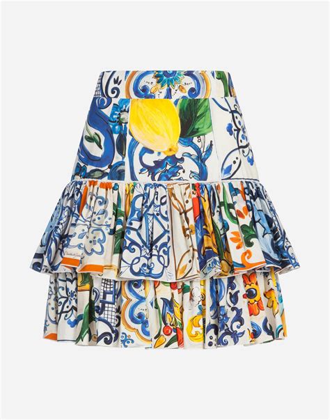 Dolce And Gabbana Majolica Print Cotton Skirt In Blue Lyst
