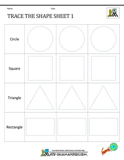 Shape Tracing Worksheet Kindergarten