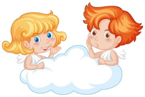 Premium Vector Two Cute Angels On The Cloud