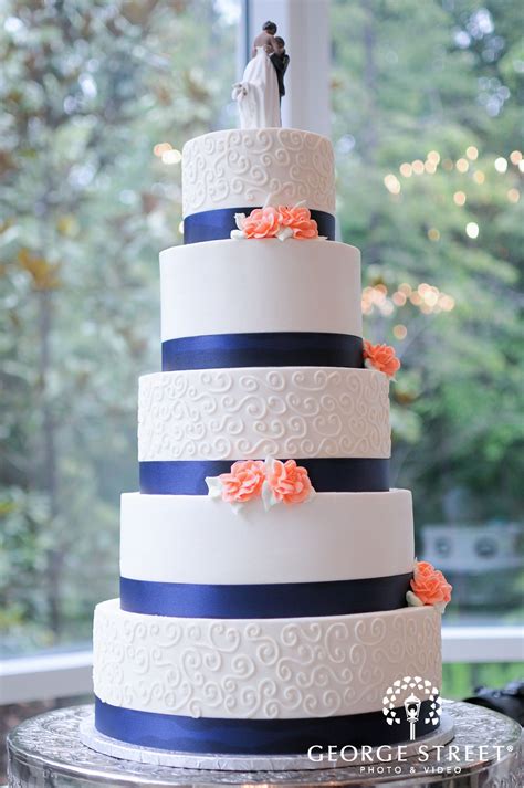 Ashton Gardens Atlanta Wedding Cake Peach Wedding Cake Navy Coral