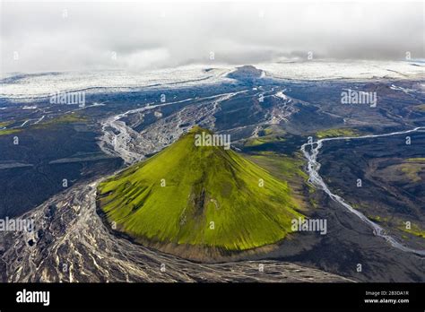 Aerial View Maelifell Mountain Covered With Moss Maelifell Black