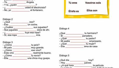 El Verbo Ser Worksheet Answers | Ejercicios para aprender español