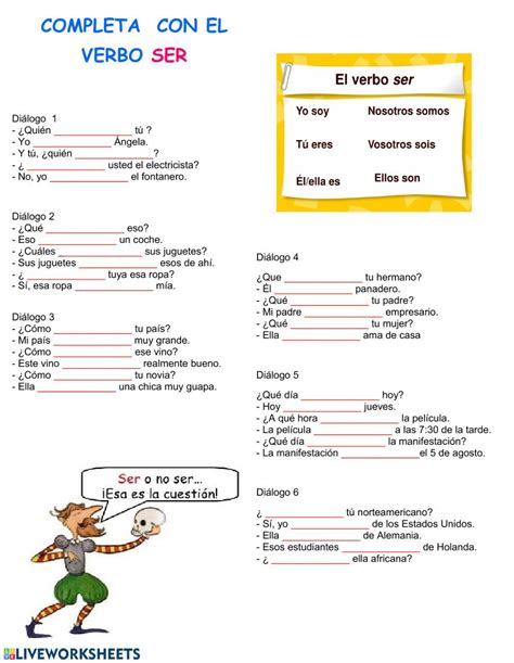 El Verbo Ser Worksheet Answers Ejercicios Para Aprender Español