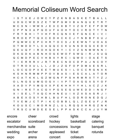 Memorial Coliseum Word Search Wordmint