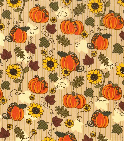 Autumn Inspirations Fabric Pumpkins And Sunflowers Tan At