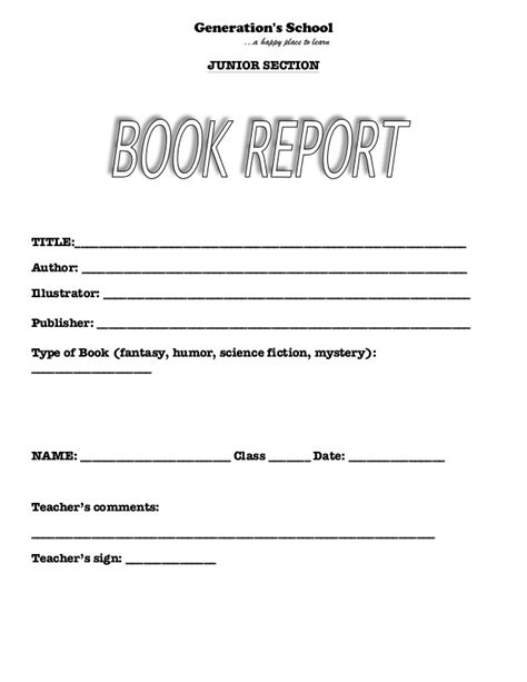 Do one of the following: Book report format for junior section