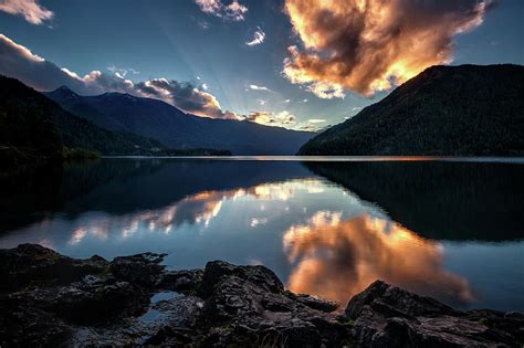 Sunset At Lake Crescent Olympic By Michael Riffle