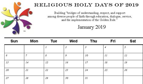 New 2019 Religious Holy Days Calendar With Golden Rule Texts Available