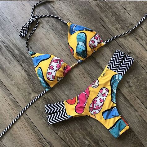 Sexy Halter Swimsuit Women Thong Micro Bikini Push Up 2023 Brazilian Bikini Tropical Plant Print