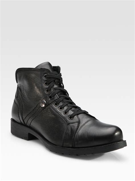 Versace Lace Up Leather Ankle Boots In Black For Men Lyst