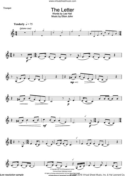 In music, letter notation is a system of representing a set of pitches, for example, the notes of a scale, by letters. John - The Letter (from Billy Elliot: The Musical) sheet music for trumpet solo