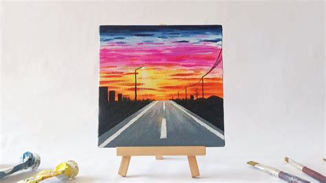 Sunset Road Acrylic Painting For Beginners Easy Mini Canvas Painting