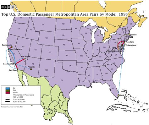 Map 8 Top Us Domestic Passenger Metropolitan Area Pairs By Mode 1995