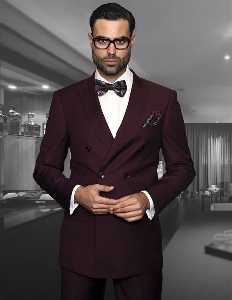 Tzd 100 Burgundy Classic Double Breasted Solid Color Mens Suit Super 150s Extra Fine Double