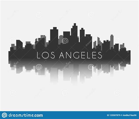 Los Angeles City Skyline Silhouette With Reflection Vector Illustration