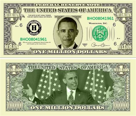 Barack Obama Million Dollars Usa Money Bill President Stars Novelty