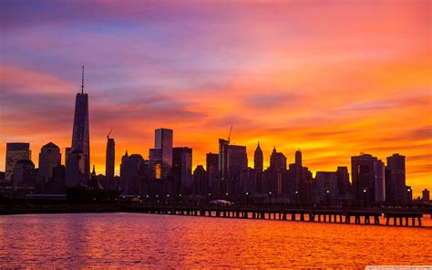 New York City Skyline Sunrise Ultra Hd Desktop Background