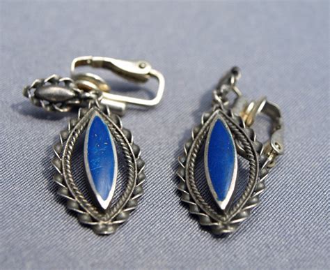 Vintage Boma Sterling Silver Dangle Earrings With Lapis Lazuli Ellipse