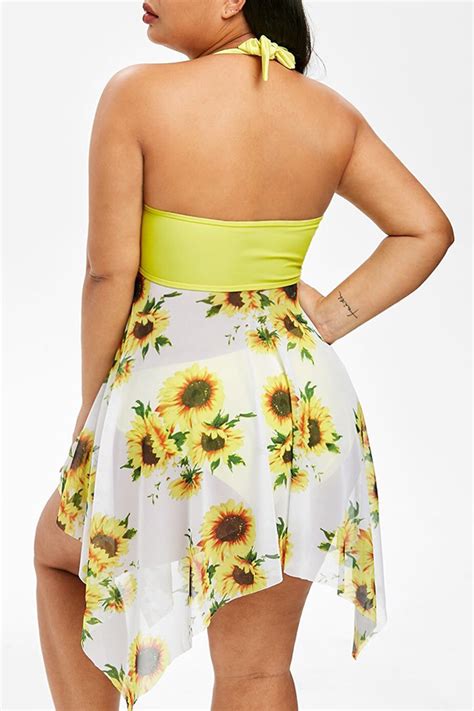 Lovely Print Yellow Plus Size Two Piece Swimsuitlw Fashion Online For