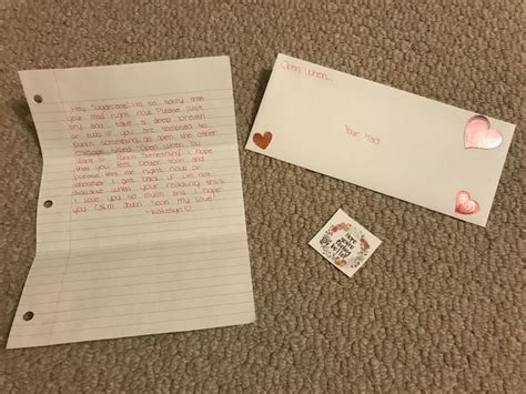 Two Pieces Of Paper With Hearts On Them Next To A Note And Sticker That