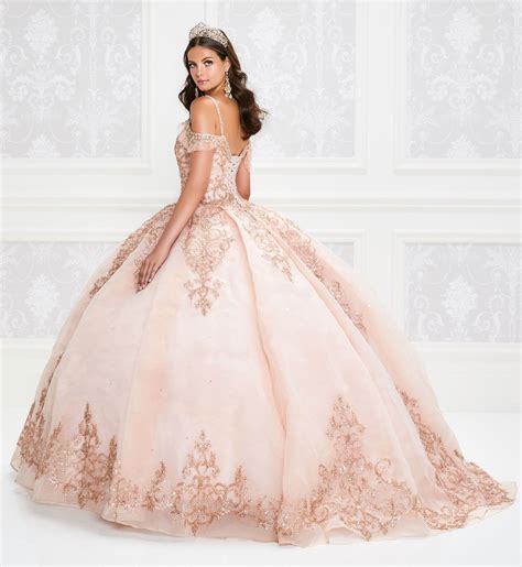 Rose Gold Quinceanera Dresses With Beading Lace Up Ball Gown Prom Gowns