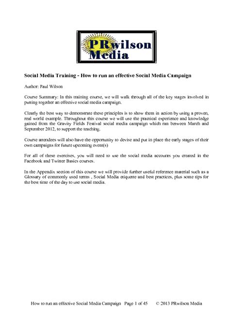How To Run A Successful Social Media Campaign 45 Page Pdf Document
