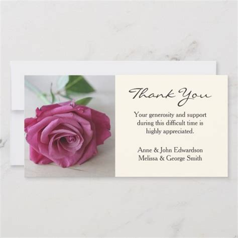 Sympathy Funeral Thank You Pink Rose Card Funeral Funerals Sympathy