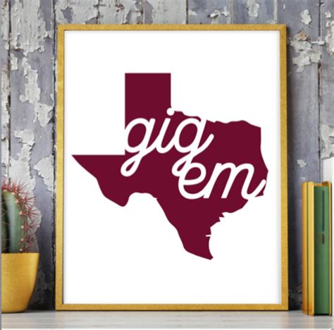 Gig Em Aggies Texas Aandm Stamp Digital Minimalist Print 11x14 Etsy