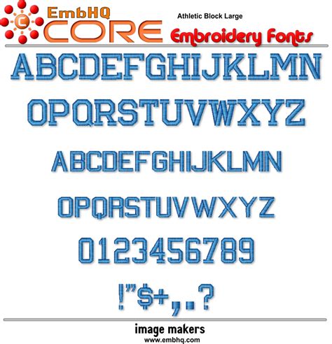 Athletic Block Large Core Embroidery Fonts Image Makers