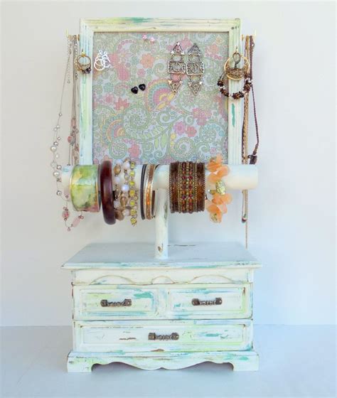 Upcycled Jewelry Box With Earring Stand And Bracelet Bar Etsy