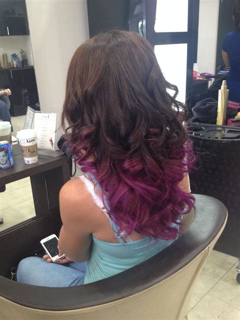 Purple Pink Dip Dye Dip Dye Hair Brunette Dyed Hair Indian Hairstyles