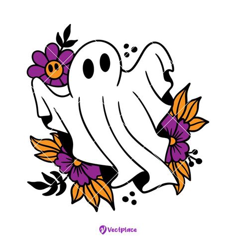 Floral Ghost Svg Ghost With Flowers Svg Halloween Svg Cut File