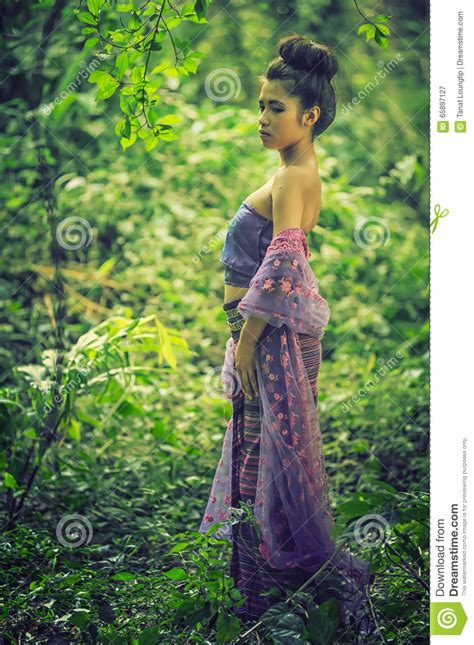 asian woman wearing thai lanna series identity culture of thailand stock image image of girl