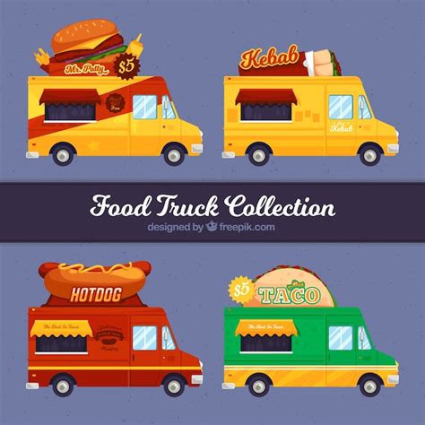 Free Vector Fast Food Trucks With Flat Design