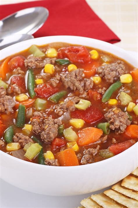 Tastes just like liptons onion soup mix. Hamburger Vegetable Soup Recipe with ground beef, chicken ...