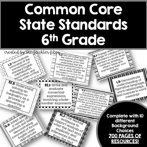 6th Grade Common Core State Standards Ccss Posters Black And White