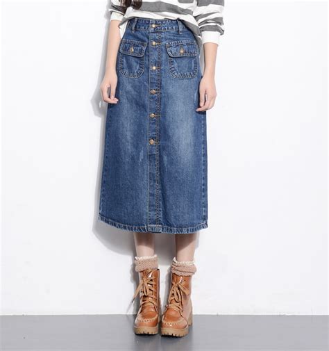 A Line Cotton Blend Skirts For Women Plus Size Denim Button Empire Casual Skirts New Fashion