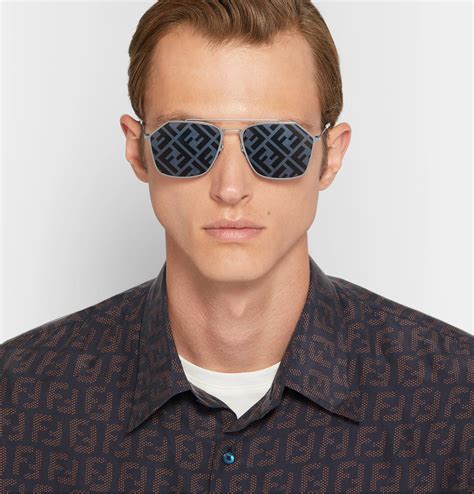 Fendi Logo Print Aviator Style Silver Tone Sunglasses In Metallic For Men Lyst