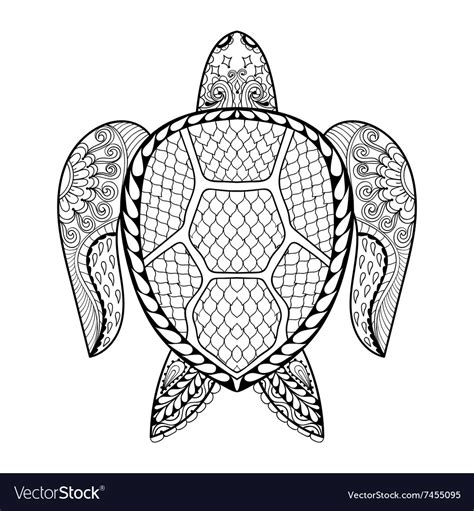 They are printable turtles coloring pages for kids. Hand drawn sea turtle for adult coloring pages in Vector Image
