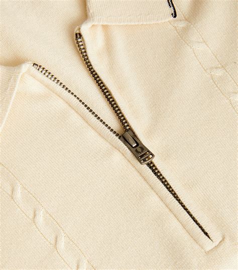 Fred Perry Beige Cable Knit Zip Up Polo Shirt Harrods Uk